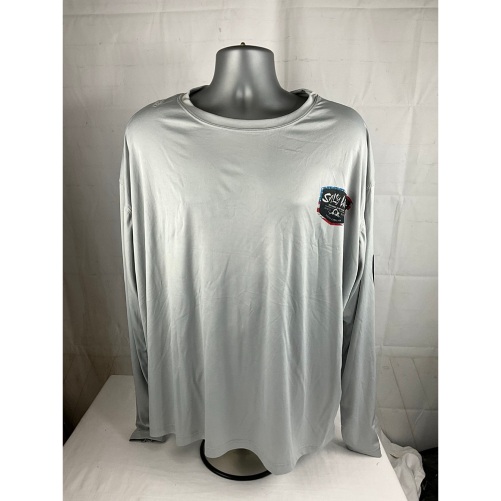 Men's Salty Wave Long Sleeve Shirt Gray/White Size XXL